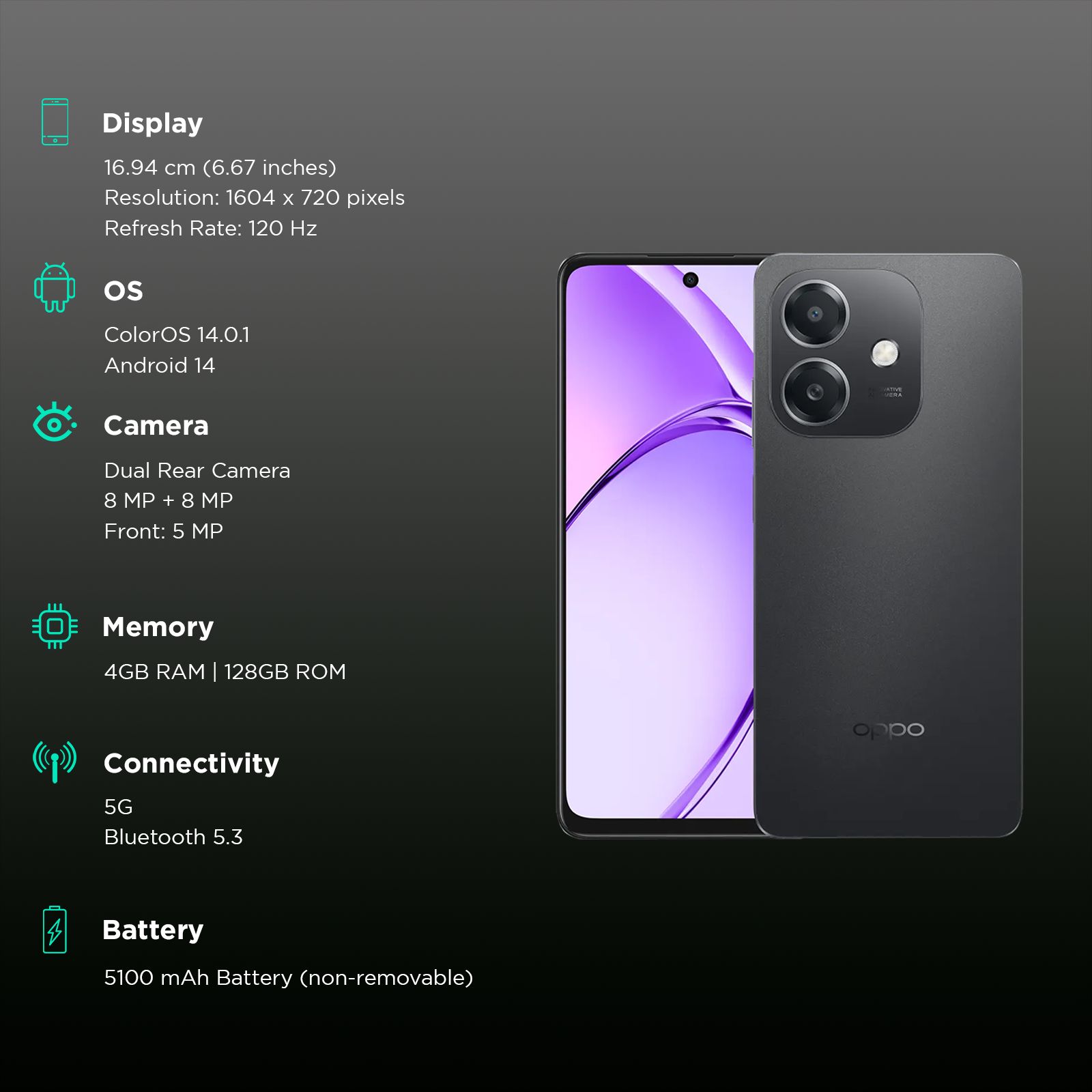 Buy oppo A3x 5G (4GB RAM, 128GB, Starry Black) Online - Croma